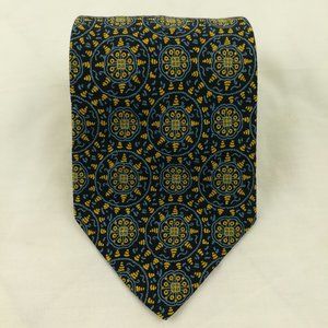 Brioni 100% Silk Gold Chain Blue Gold Floral Neck Tie 57L 3.75W